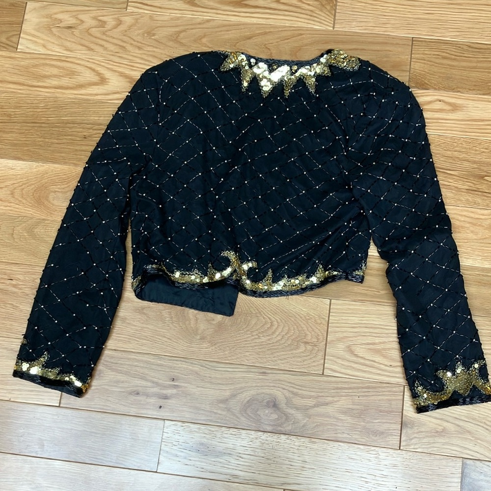 A.J. Bari Elegant Black Silk beaded cropped jacket sz 8 - Picture 6 of 9